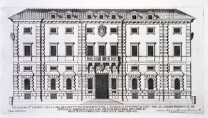 Utsikt over fasaden til Palazzo Salviati i Roma, på oppdrag av kardinal Giovanni Salviati for å huse Henry, kongen av Frankrike, og designet av Nanni di Baccio Bigio (d.c.1568) i 1557